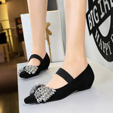 Chaussures à talons bas à bande élastique de luxe coréennes légères et éblouissantes avec nœud en strass